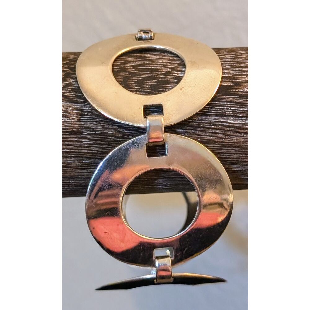 Vintage Stamped Rage 925 Thailand Chunky 5 Circle Link Fold Over Clasp Bracelet